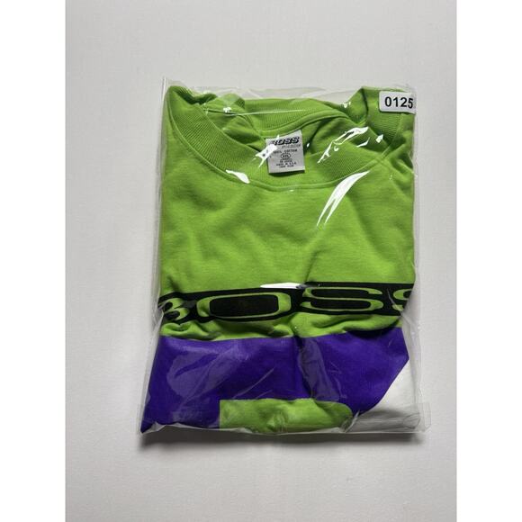 Vintage 1990s Boss By I.G. Design Spell Out Graphic Baggy Green T-Shirt 2XL - Picture 7 of 7